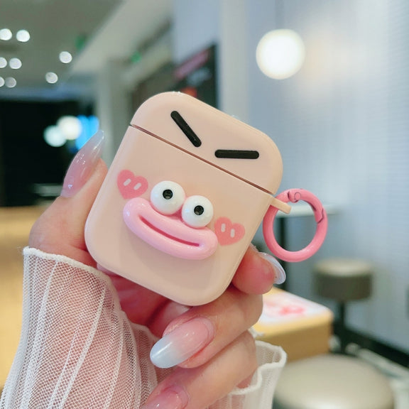 For AirPods 2 / 1 Fresh 3D Emoticon Pattern Skin Feel Earbuds Box PC Case(Pink)