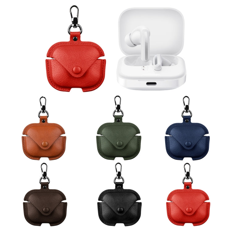 For Redmi Buds 5 Business Leather Earphone Protective Case with Hook(Red)
