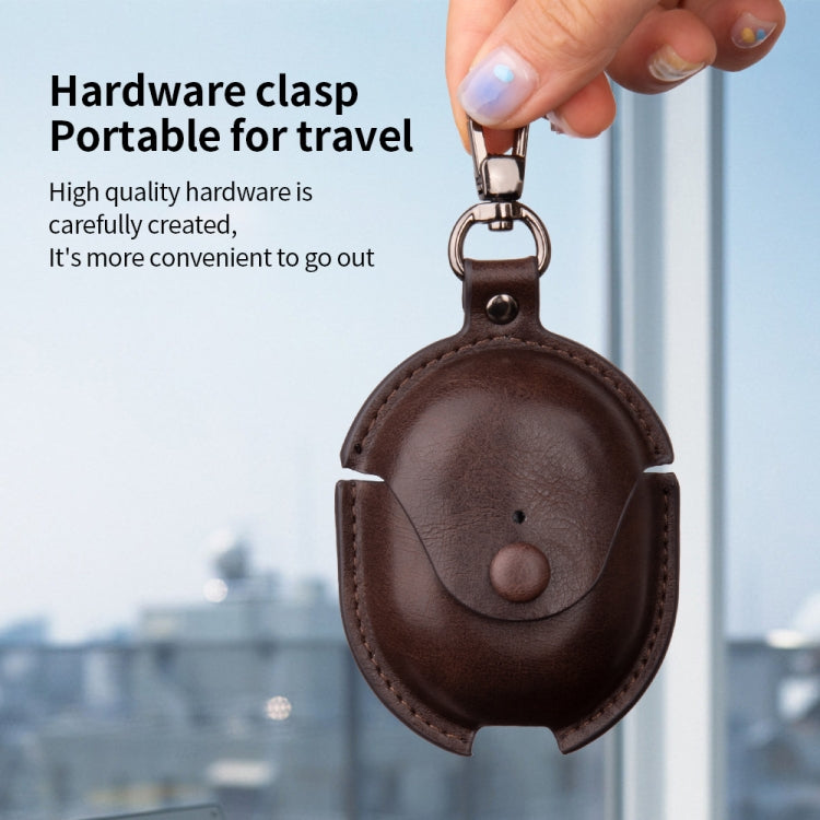 For Redmi Buds 4 Business Leather Earphone Protective Case with Hook(Dark Brown)