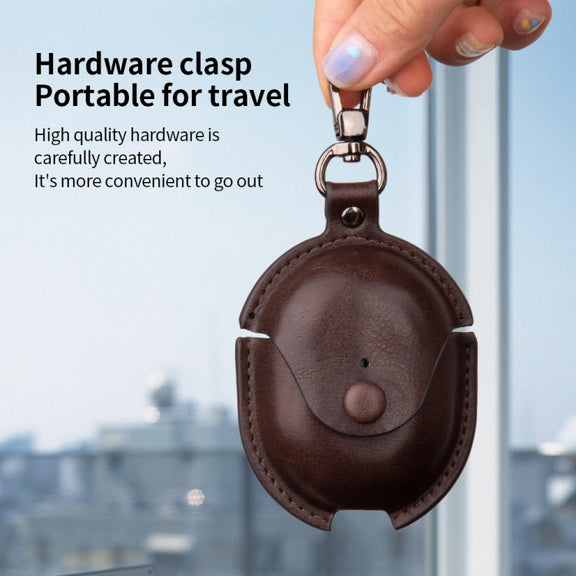 For Redmi Buds 4 Business Leather Earphone Protective Case with Hook(Dark Brown)