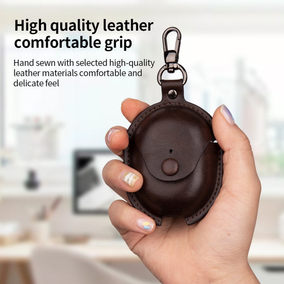 For Redmi Buds 4 Business Leather Earphone Protective Case with Hook(Dark Brown)