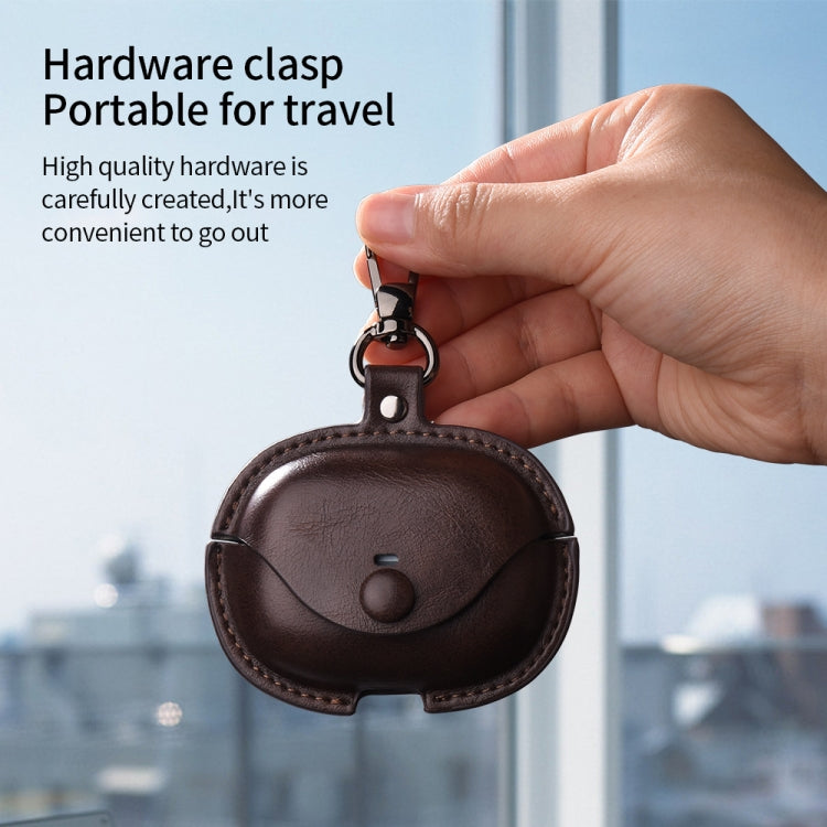 For Redmi Buds 5 Pro / Buds 4 Pro Business Leather Earphone Protective Case with Hook(Dark Brown)