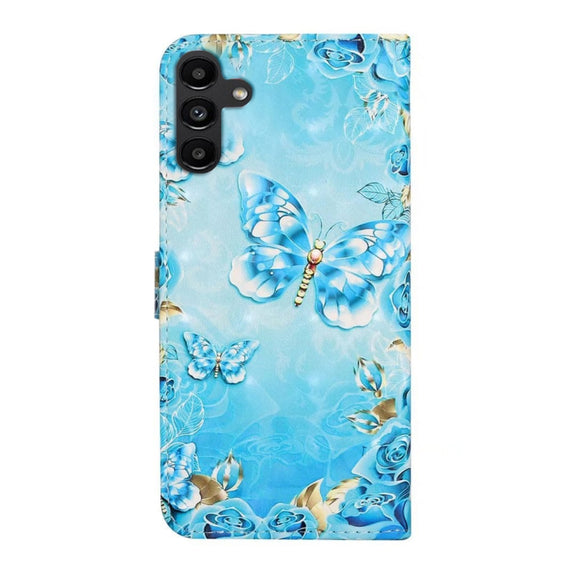 For Samsung Galaxy S25 5G Oil Embossed 3D Drawing Leather Phone Case(Blue Butterflies)