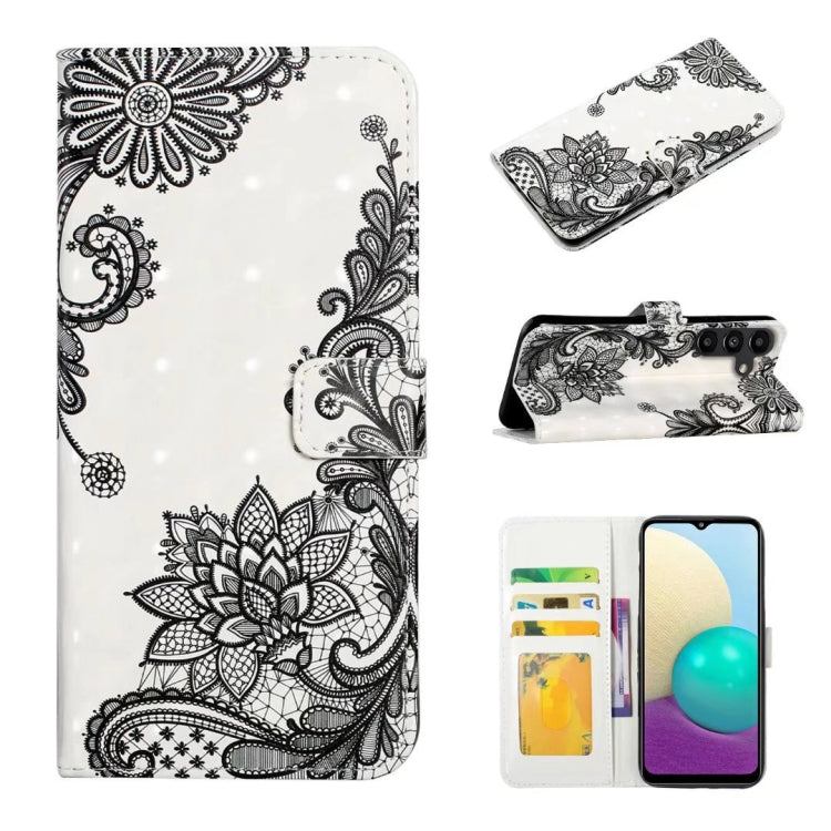 For Samsung Galaxy S25 5G Oil Embossed 3D Drawing Leather Phone Case(Lace Flower)