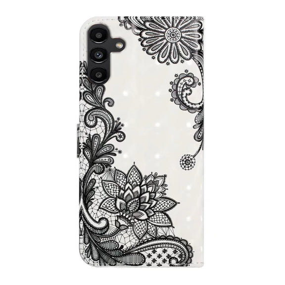 For Samsung Galaxy S25 5G Oil Embossed 3D Drawing Leather Phone Case(Lace Flower)
