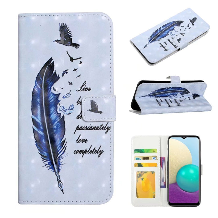 For Samsung Galaxy S25+ 5G Oil Embossed 3D Drawing Leather Phone Case(Blue Feather)
