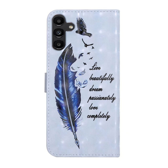 For Samsung Galaxy S25+ 5G Oil Embossed 3D Drawing Leather Phone Case(Blue Feather)