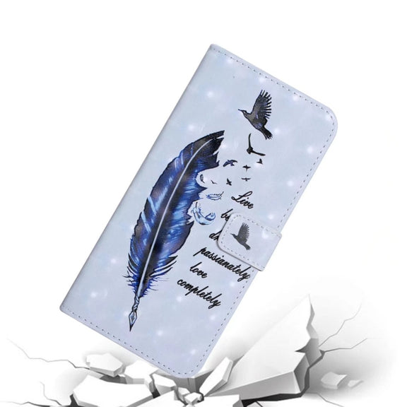 For Samsung Galaxy S25+ 5G Oil Embossed 3D Drawing Leather Phone Case(Blue Feather)