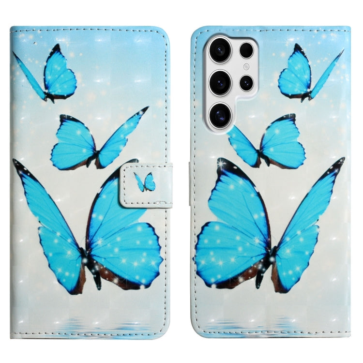 For Samsung Galaxy S25 Ultra 5G Oil Embossed 3D Drawing Leather Phone Case(3 Butterflies)
