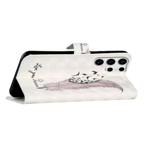 For Samsung Galaxy S25 Ultra 5G Oil Embossed 3D Drawing Leather Phone Case(Feather)