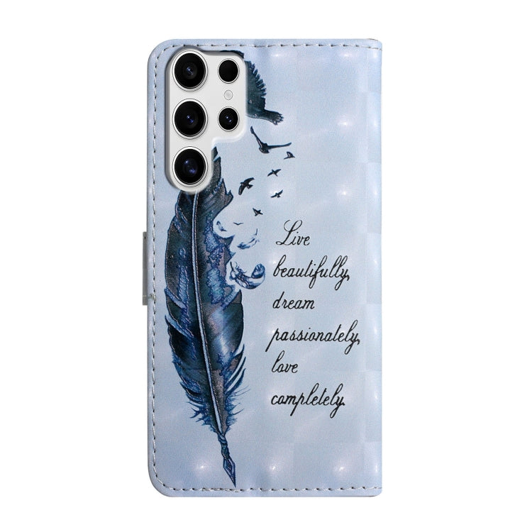 For Samsung Galaxy S25 Ultra 5G Oil Embossed 3D Drawing Leather Phone Case(Blue Feather)