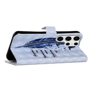 For Samsung Galaxy S25 Ultra 5G Oil Embossed 3D Drawing Leather Phone Case(Blue Feather)