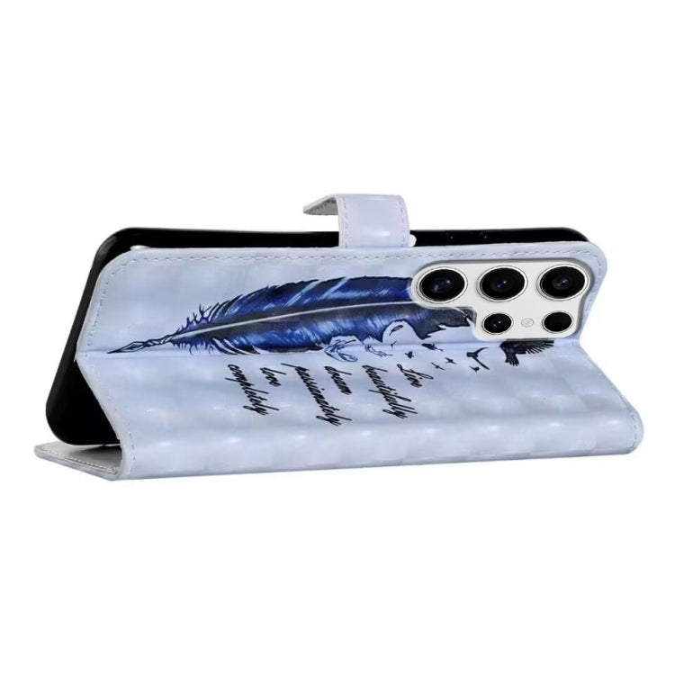 For Samsung Galaxy S25 Ultra 5G Oil Embossed 3D Drawing Leather Phone Case(Blue Feather)