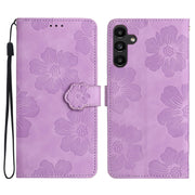 For Samsung Galaxy S25 5G Flower Embossing Pattern Leather Phone Case(Purple)