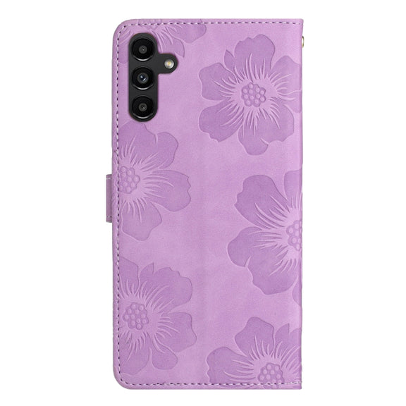 For Samsung Galaxy S25 5G Flower Embossing Pattern Leather Phone Case(Purple)