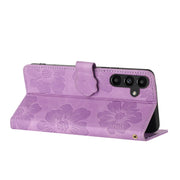 For Samsung Galaxy S25 5G Flower Embossing Pattern Leather Phone Case(Purple)