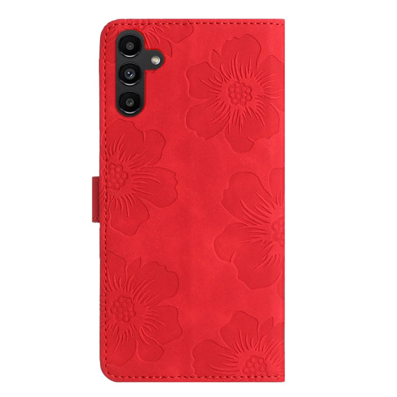 For Samsung Galaxy S25 5G Flower Embossing Pattern Leather Phone Case(Red)