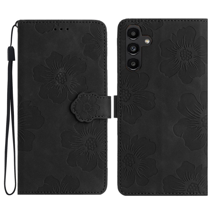 For Samsung Galaxy S25 5G Flower Embossing Pattern Leather Phone Case(Black)