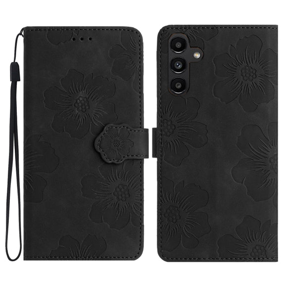 For Samsung Galaxy S25 5G Flower Embossing Pattern Leather Phone Case(Black)