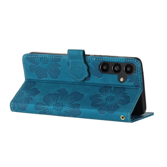 For Samsung Galaxy S25+ 5G Flower Embossing Pattern Leather Phone Case(Blue)