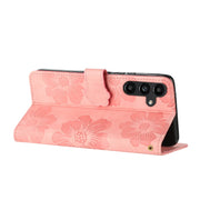 For Samsung Galaxy S25+ 5G Flower Embossing Pattern Leather Phone Case(Pink)