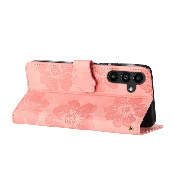 For Samsung Galaxy S25+ 5G Flower Embossing Pattern Leather Phone Case(Pink)