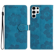 For Samsung Galaxy S25 Ultra 5G Flower Embossing Pattern Leather Phone Case(Blue)