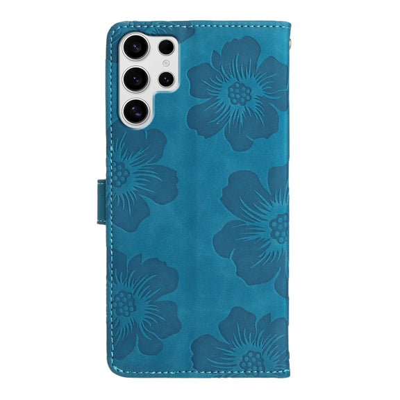 For Samsung Galaxy S25 Ultra 5G Flower Embossing Pattern Leather Phone Case(Blue)