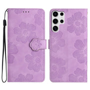 For Samsung Galaxy S25 Ultra 5G Flower Embossing Pattern Leather Phone Case(Purple)