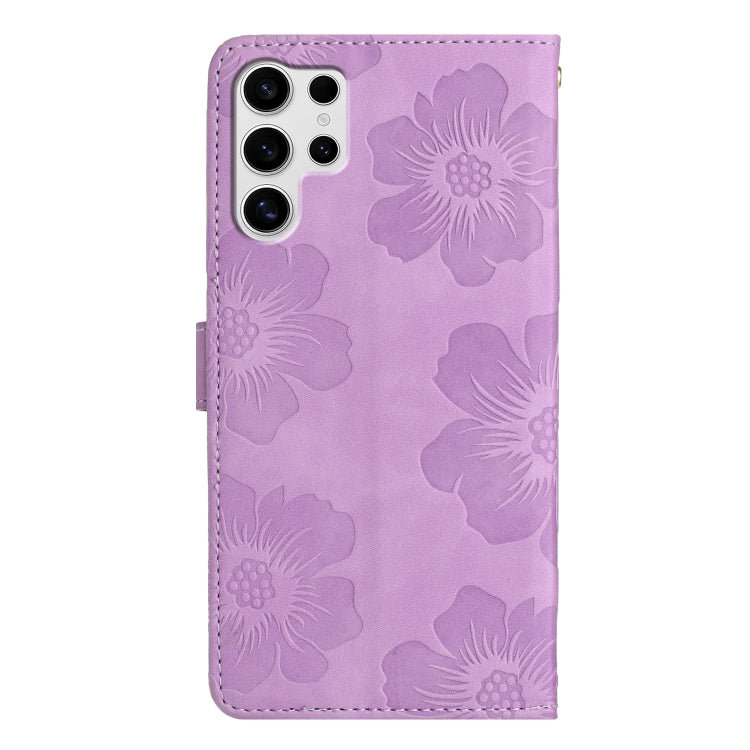 For Samsung Galaxy S25 Ultra 5G Flower Embossing Pattern Leather Phone Case(Purple)