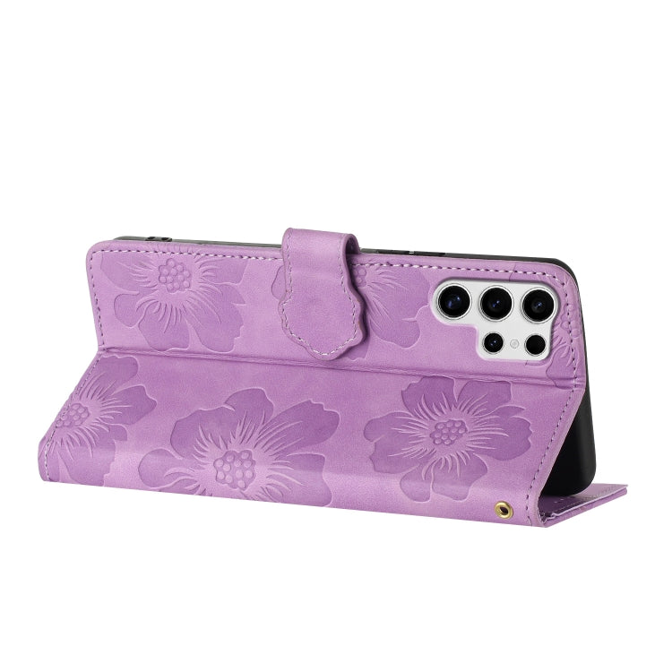 For Samsung Galaxy S25 Ultra 5G Flower Embossing Pattern Leather Phone Case(Purple)