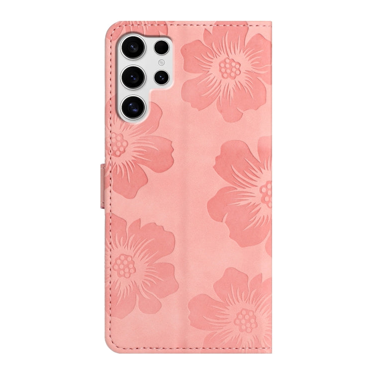 For Samsung Galaxy S25 Ultra 5G Flower Embossing Pattern Leather Phone Case(Pink)
