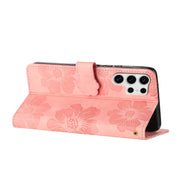 For Samsung Galaxy S25 Ultra 5G Flower Embossing Pattern Leather Phone Case(Pink)