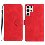 For Samsung Galaxy S25 Ultra 5G Flower Embossing Pattern Leather Phone Case(Red)
