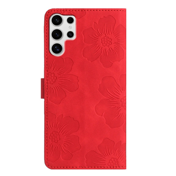For Samsung Galaxy S25 Ultra 5G Flower Embossing Pattern Leather Phone Case(Red)