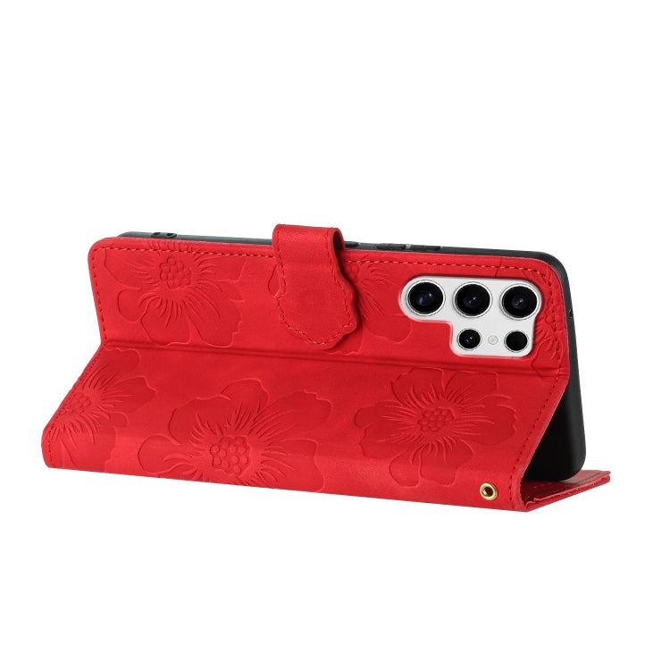 For Samsung Galaxy S25 Ultra 5G Flower Embossing Pattern Leather Phone Case(Red)