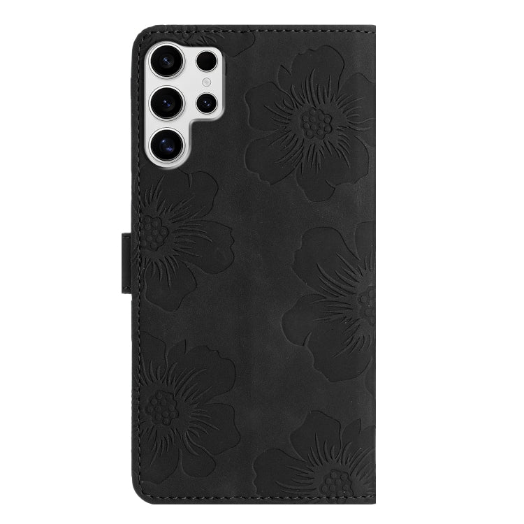 For Samsung Galaxy S25 Ultra 5G Flower Embossing Pattern Leather Phone Case(Black)