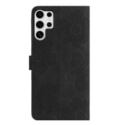 For Samsung Galaxy S25 Ultra 5G Flower Embossing Pattern Leather Phone Case(Black)