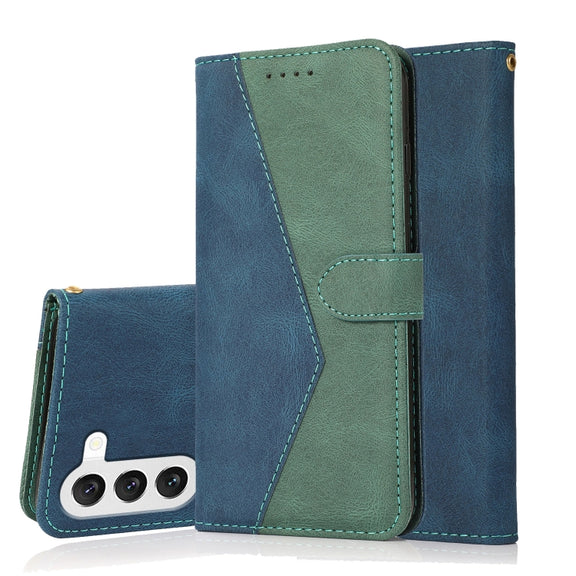 For Samsung Galaxy S25 5G Dual-color Stitching Leather Phone Case(Blue Green)
