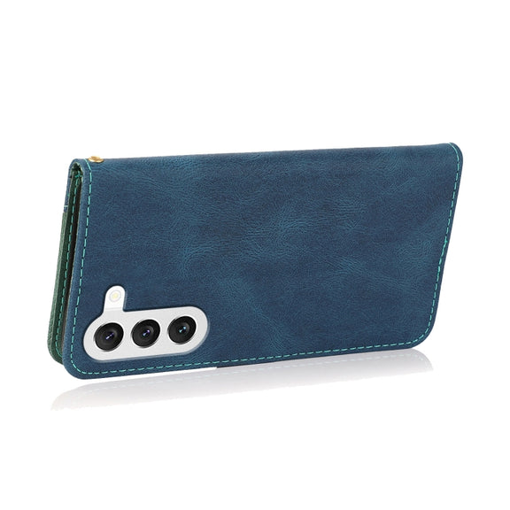 For Samsung Galaxy S25 5G Dual-color Stitching Leather Phone Case(Blue Green)
