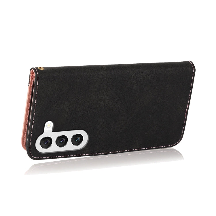 For Samsung Galaxy S25 5G Dual-color Stitching Leather Phone Case(Black Rose Gold)