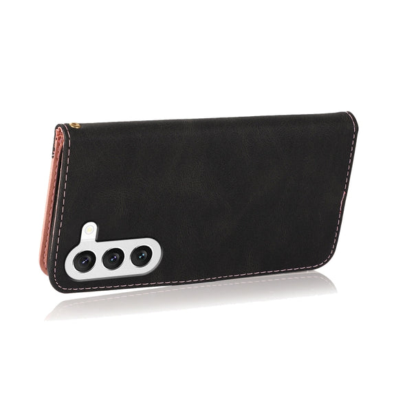 For Samsung Galaxy S25 5G Dual-color Stitching Leather Phone Case(Black Rose Gold)