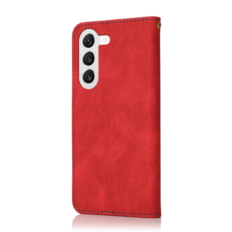 For Samsung Galaxy S25+ 5G Dual-color Stitching Leather Phone Case(Red Blue)