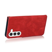 For Samsung Galaxy S25+ 5G Dual-color Stitching Leather Phone Case(Red Blue)
