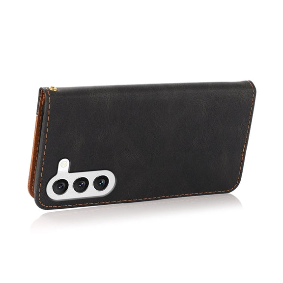 For Samsung Galaxy S25+ 5G Dual-color Stitching Leather Phone Case(Black Brown)