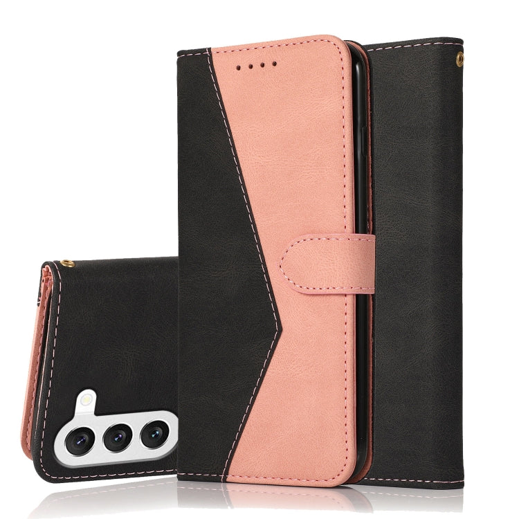 For Samsung Galaxy S25+ 5G Dual-color Stitching Leather Phone Case(Black Rose Gold)