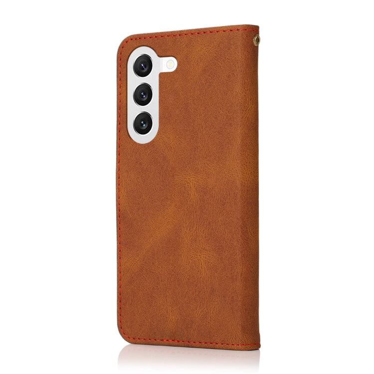 For Samsung Galaxy S25+ 5G Dual-color Stitching Leather Phone Case(Brown Red)