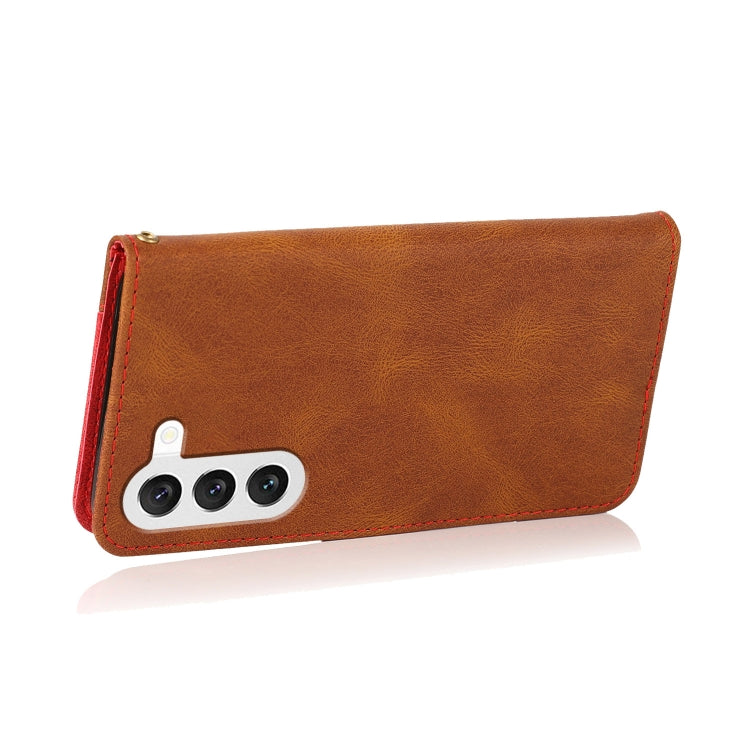 For Samsung Galaxy S25+ 5G Dual-color Stitching Leather Phone Case(Brown Red)