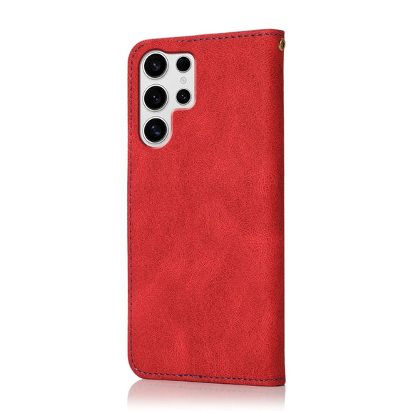 For Samsung Galaxy S25 Ultra 5G Dual-color Stitching Leather Phone Case(Red Blue)