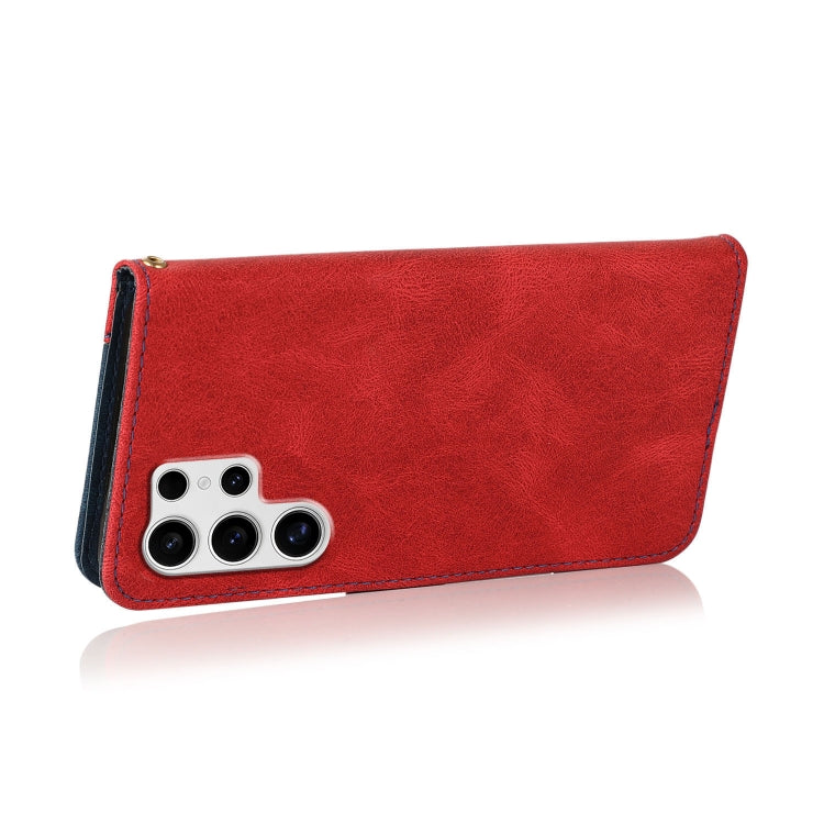For Samsung Galaxy S25 Ultra 5G Dual-color Stitching Leather Phone Case(Red Blue)